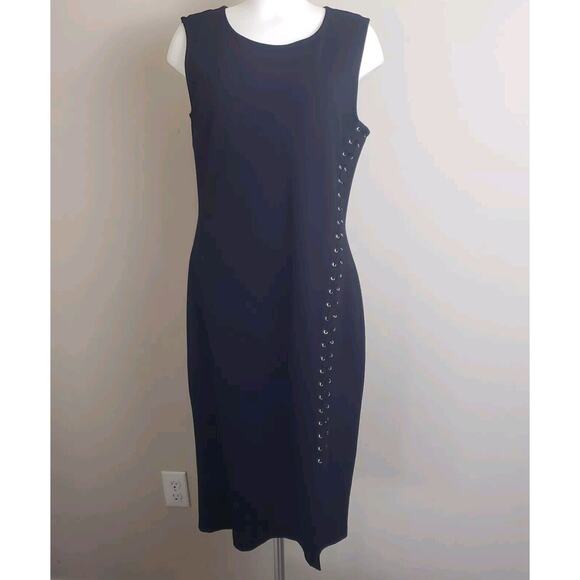 EVEREVE Allison Joy Body Con Ponte Little Black Dress LBD Grommet‎ & Lacing XL - Picture 1 of 11